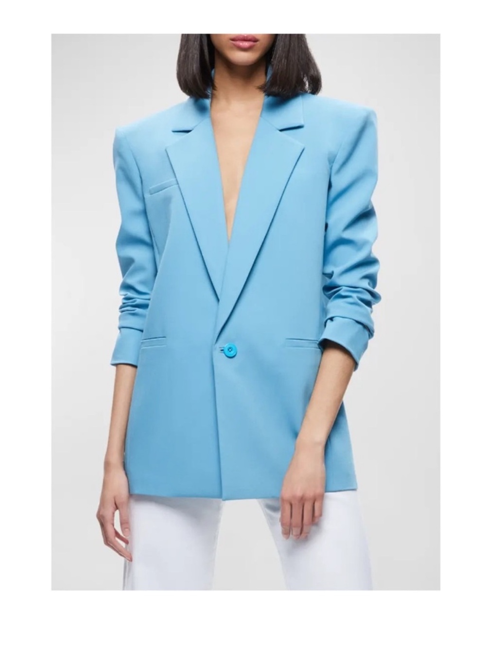 New! ALICE & OLIVIA Strong Shoulder Crepe Single Button Blazer & Tailored Shorts - Picture 4 of 13